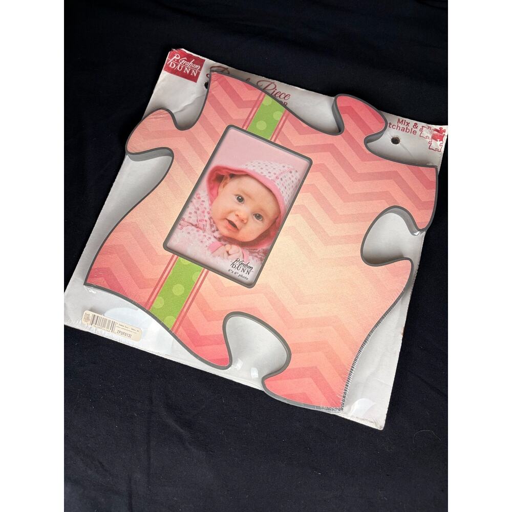 P Graham Dunn Puzzle Piece Picture Frame 4x6 Pink Chevron Nursery Decor